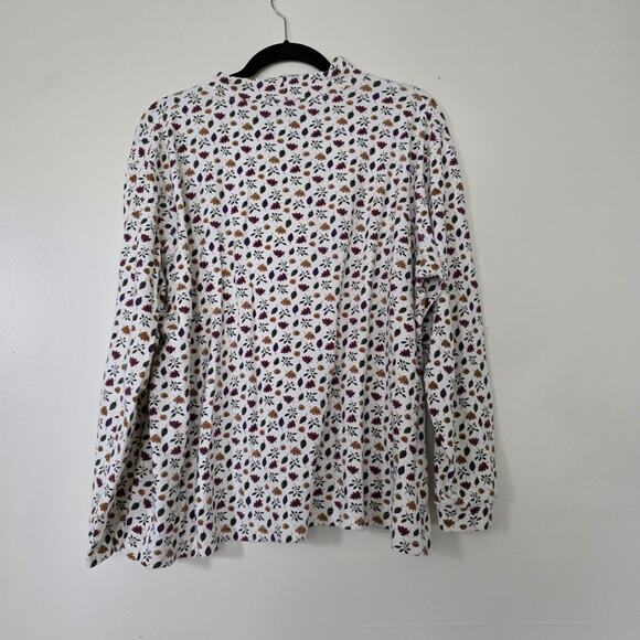 Vintage Cottagecore Leaf Print Mock Neck Boho Top Womens 2X Layering Fall Autumn - Picture 5 of 8